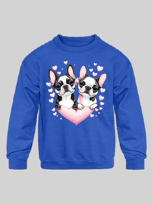 Girls Pug Dogs with Hearts Long Sleeve Crewneck Sweatshirt nicholesgifts