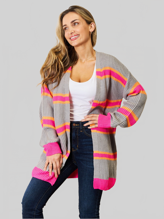 Woven Right Ribbed Long Sleeve Cardigan NicholesGifts