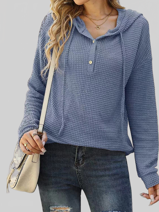 Half Button Up Drawstring Hoodie NicholesGifts