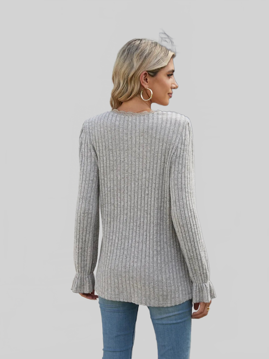 Lace Detail V-Neck Long Sleeve T-Shirt NicholesGifts