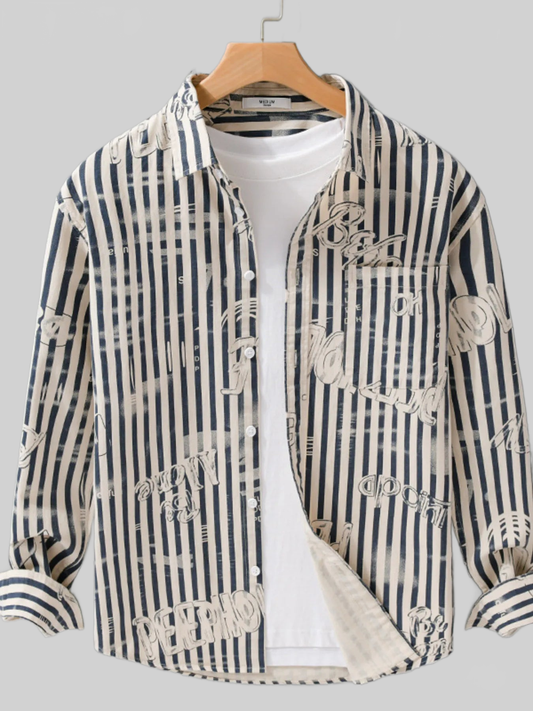 Men's Plus Size Striped Button Up Long Sleeve Shirt nicholesgifts