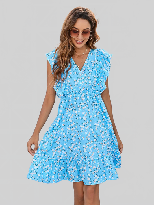 Ruffled Ditsy Floral Surplice Mini Dress nicholesgifts