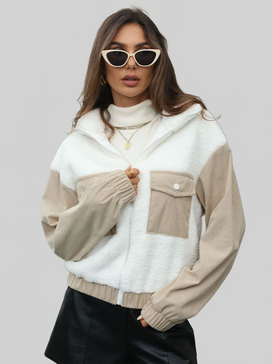 NicholesGifts Women Contrast Zip Up Long Sleeve Jacket NicholesGifts