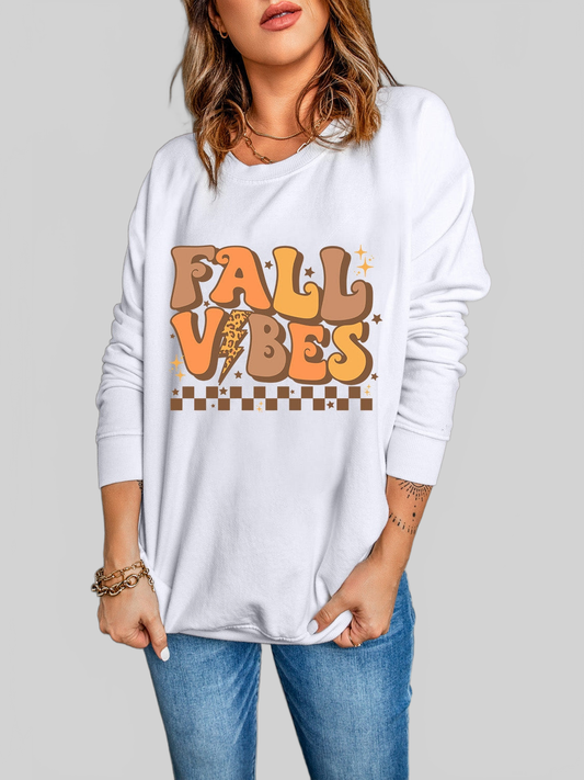 Women Letter Graphic Round Neck Long Sleeve Sweatshirt nicholesgifts
