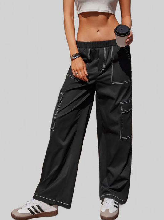 Women Wide Leg Pants with Contrast Stitching nicholesgifts