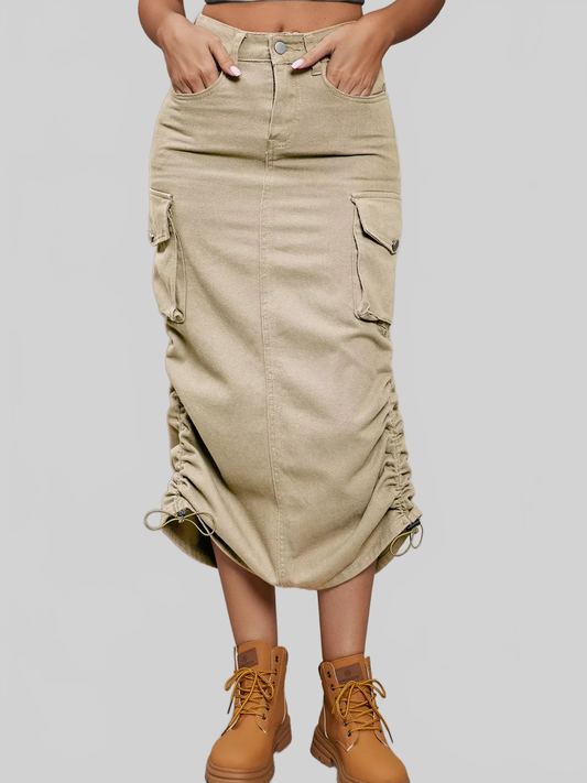 Women Ruched Cargo Midi Skirt nicholesgifts