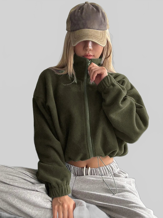 Honey Zip Up Long Sleeve Cropped Jacket nicholesgifts