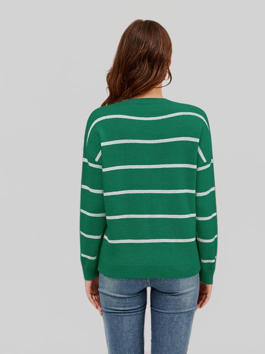 Women Sequin Santa Striped Round Neck Long Sleeve Sweater nicholesgifts