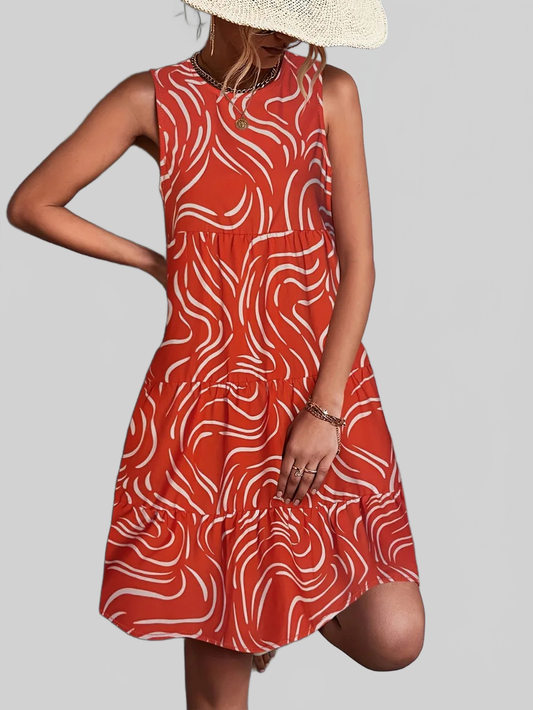 Printed Round Neck Sleeveless Dress nicholesgifts
