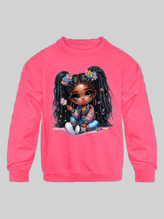 African American Toddler Girls Lollipop Girl Long Sleeve Crewneck Sweatshirt nicholesgifts