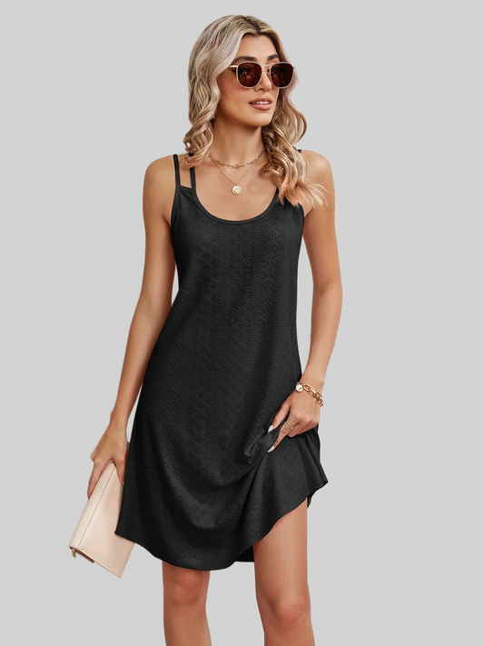 Eyelet Scoop Neck Double Strap Dress nicholesgifts