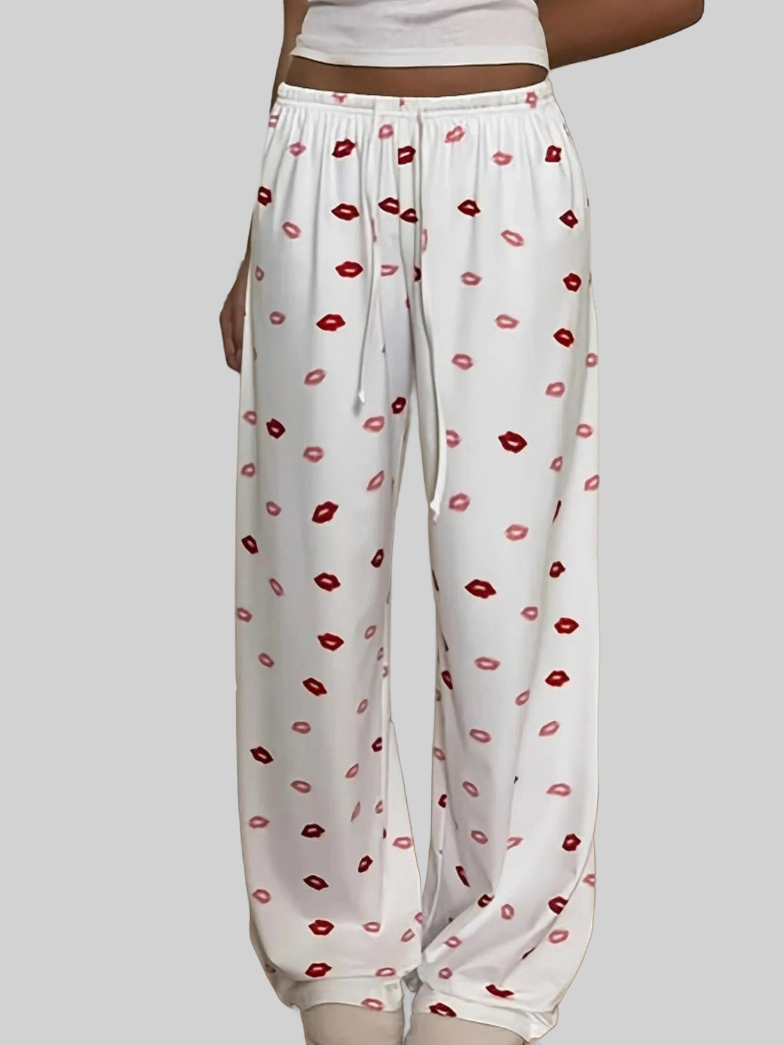 Women Lips Print Wide Leg Pants nicholesgifts