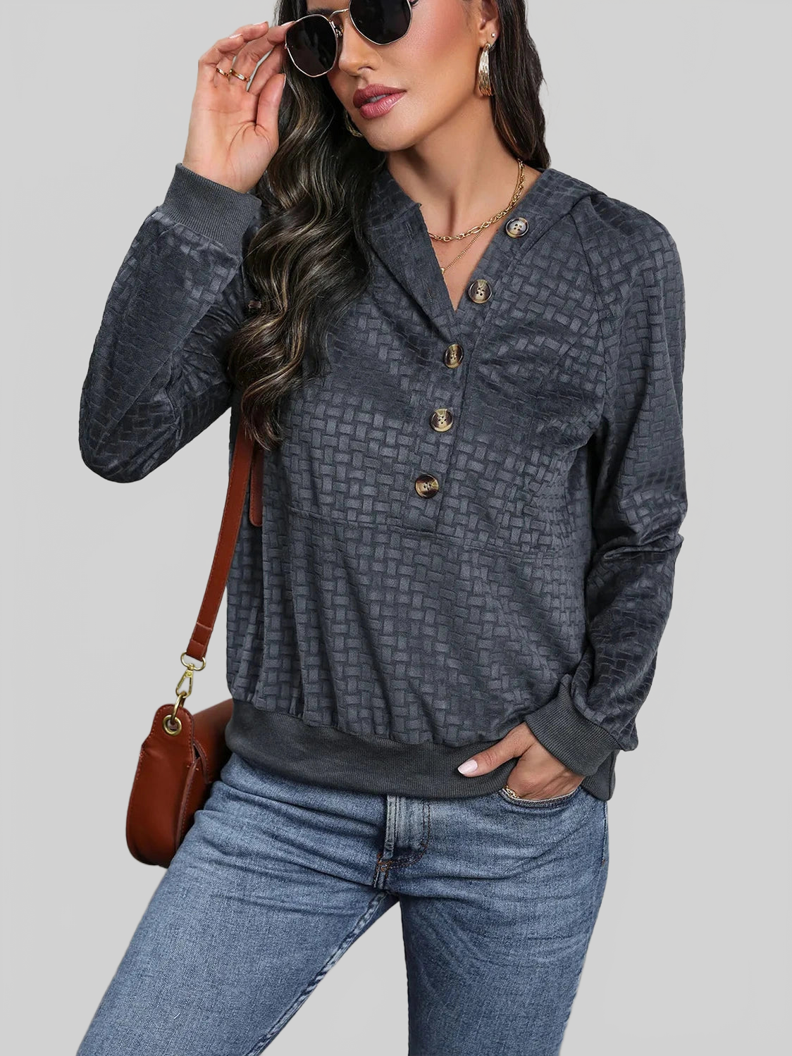 Perfee Printed Half Button Long Sleeve Hoodie nicholesgifts