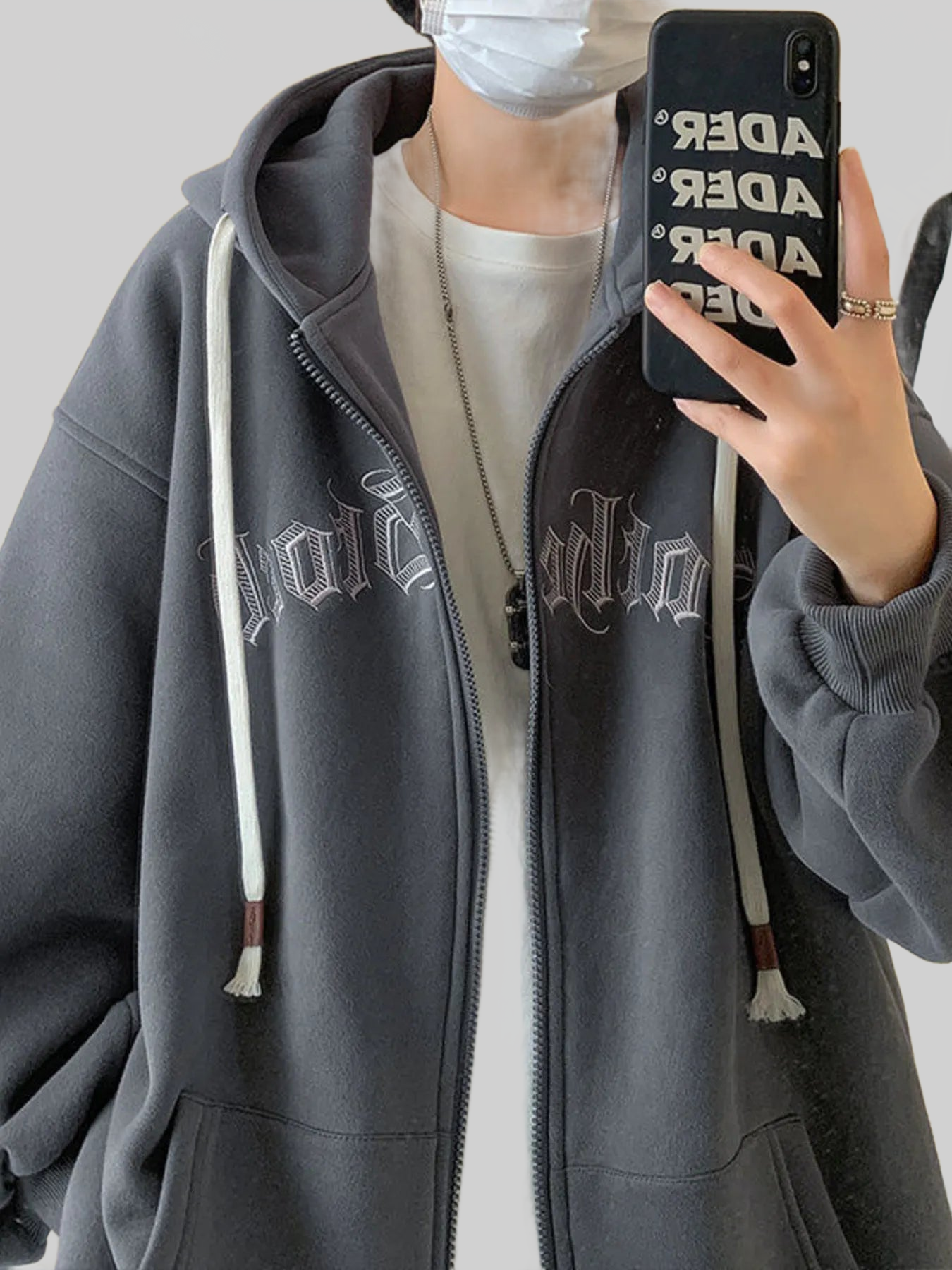 Men's Plus Size Letter Zip Up Drawstring Hoodie nicholesgifts