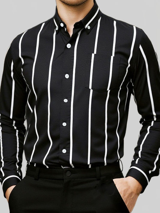 Men's Plus Size Slim Fit Striped Button Up Shirt nicholesgifts