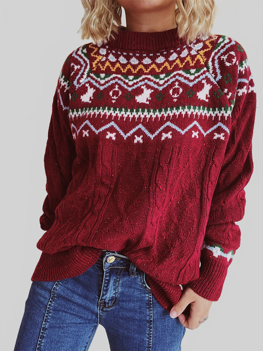 Women Cable-Knit Mock Neck Long Sleeve Sweater nicholesgifts