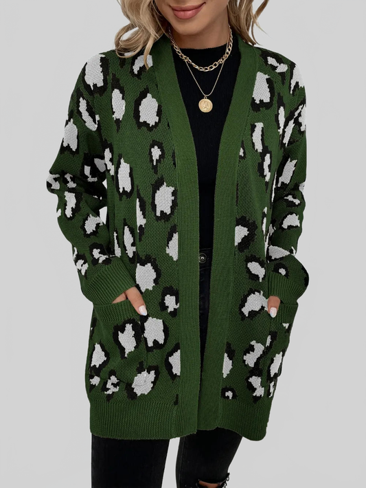 Women Leopard Open Front Dropped Shoulder Cardigan nicholesgifts