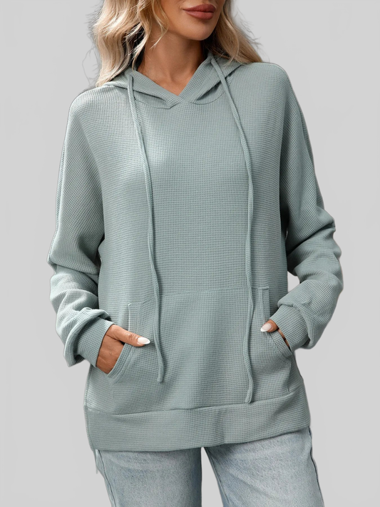 Textured Drawstring Long Sleeve Hoodie NicholesGifts