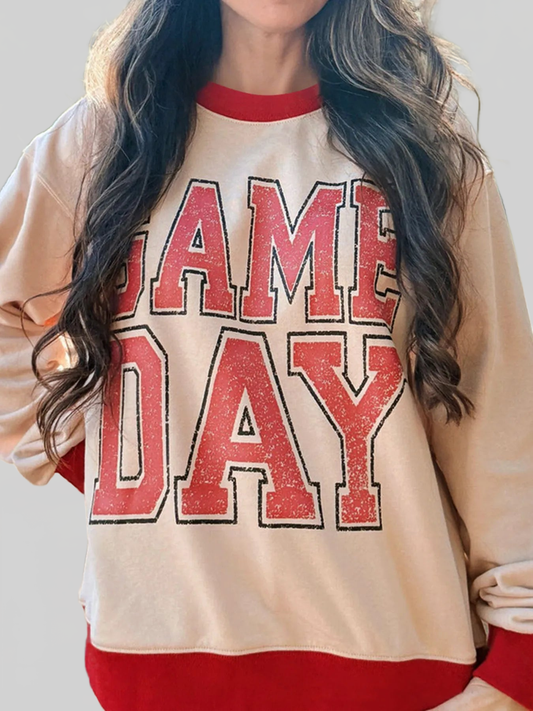Women GAME DAY Letter Graphic Round Neck Sweatshirt nicholesgifts