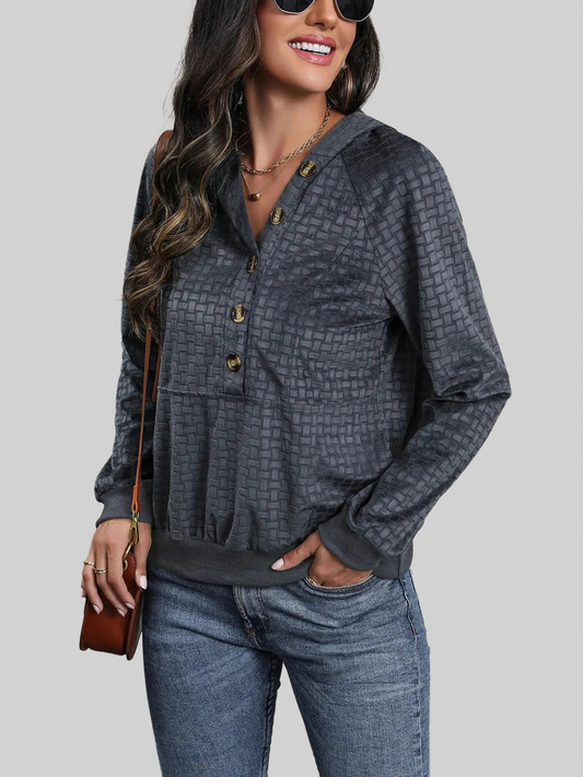 Perfee Printed Half Button Long Sleeve Hoodie nicholesgifts