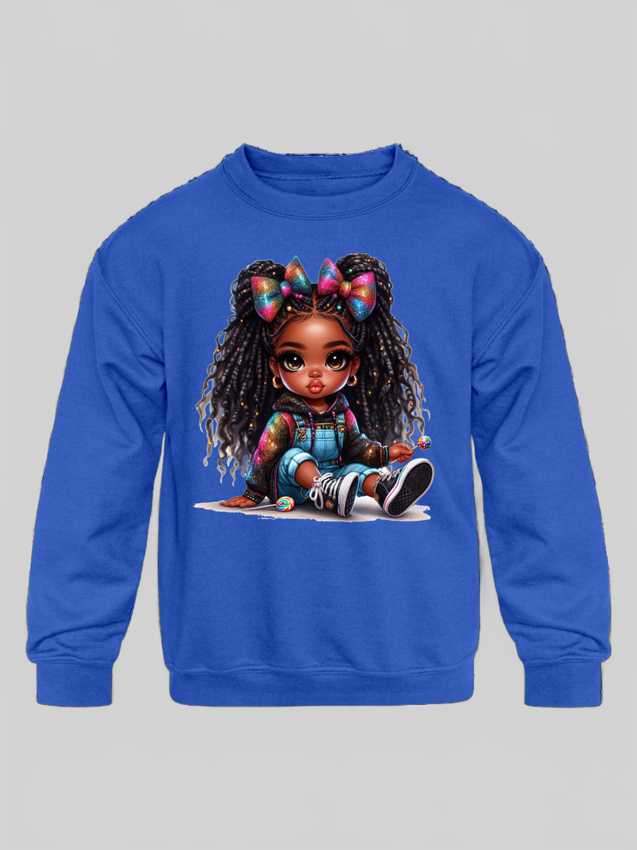 African American Toddler Girls Braids and Bows Long Sleeve Crewneck Sweatshirt nicholesgifts