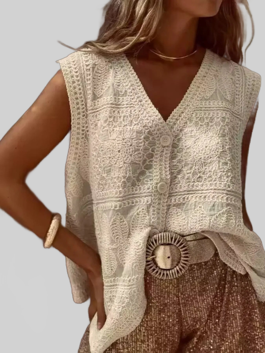 Crochet Lace V-Neck Vest nicholesgifts