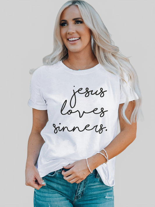Women Letter Graphic Round Neck Short Sleeve T-Shirt nicholesgifts