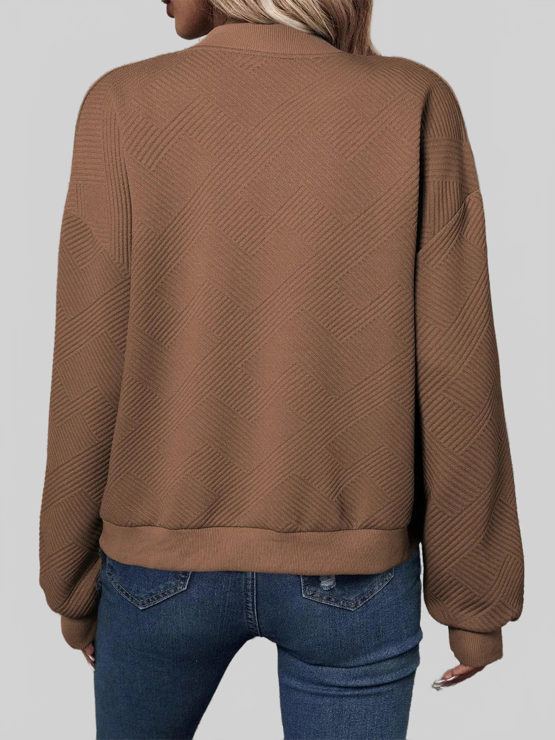 Textured Zip Up Baseball Collar Jacket nicholesgifts