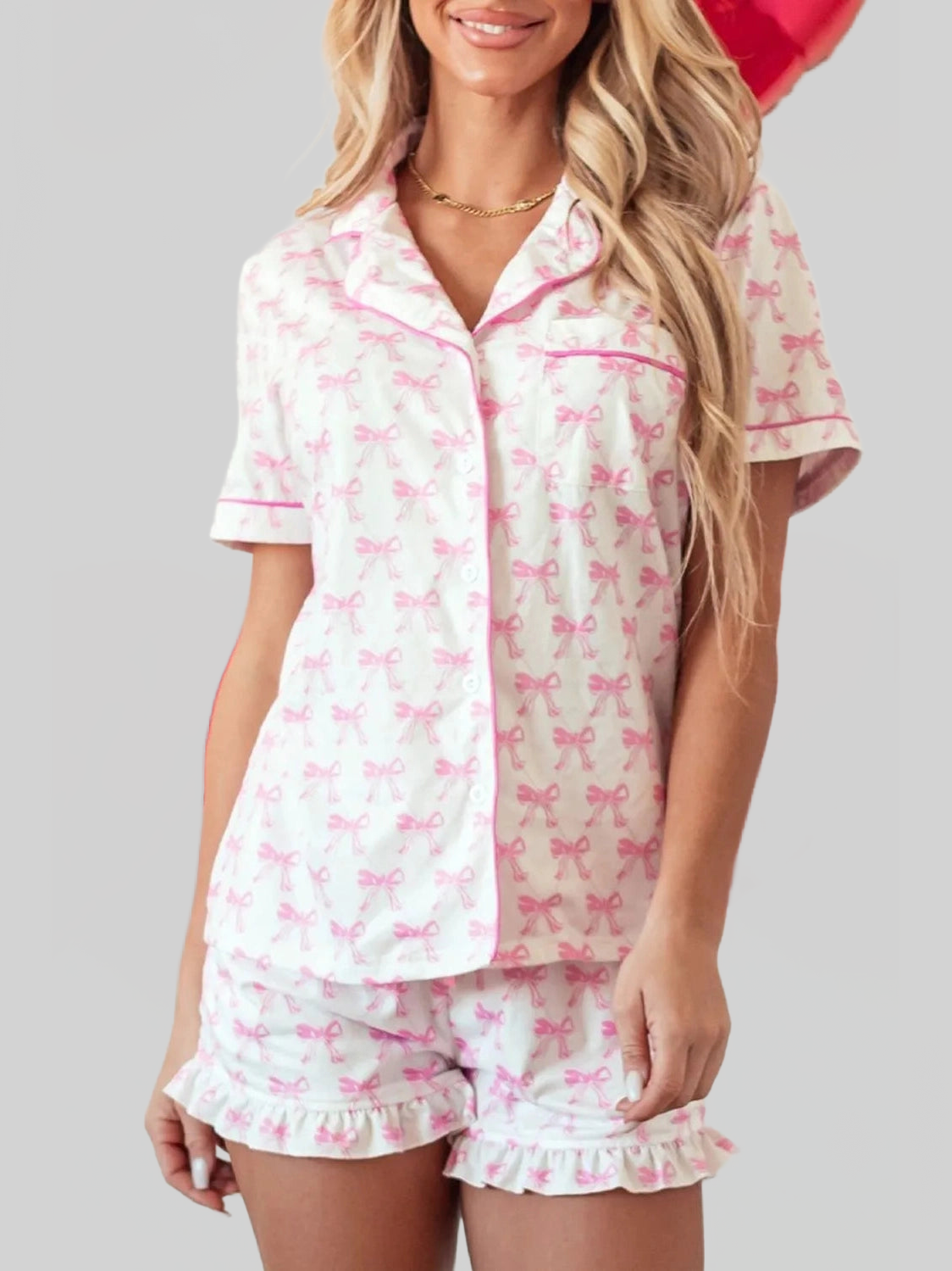 Bow Shirt and Shorts Lounge Set nicholesgifts