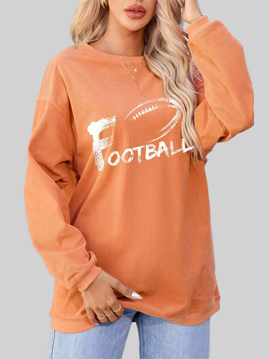 Women Football Round Neck Long Sleeve Sherbet Colored Sweatshirt nicholesgifts