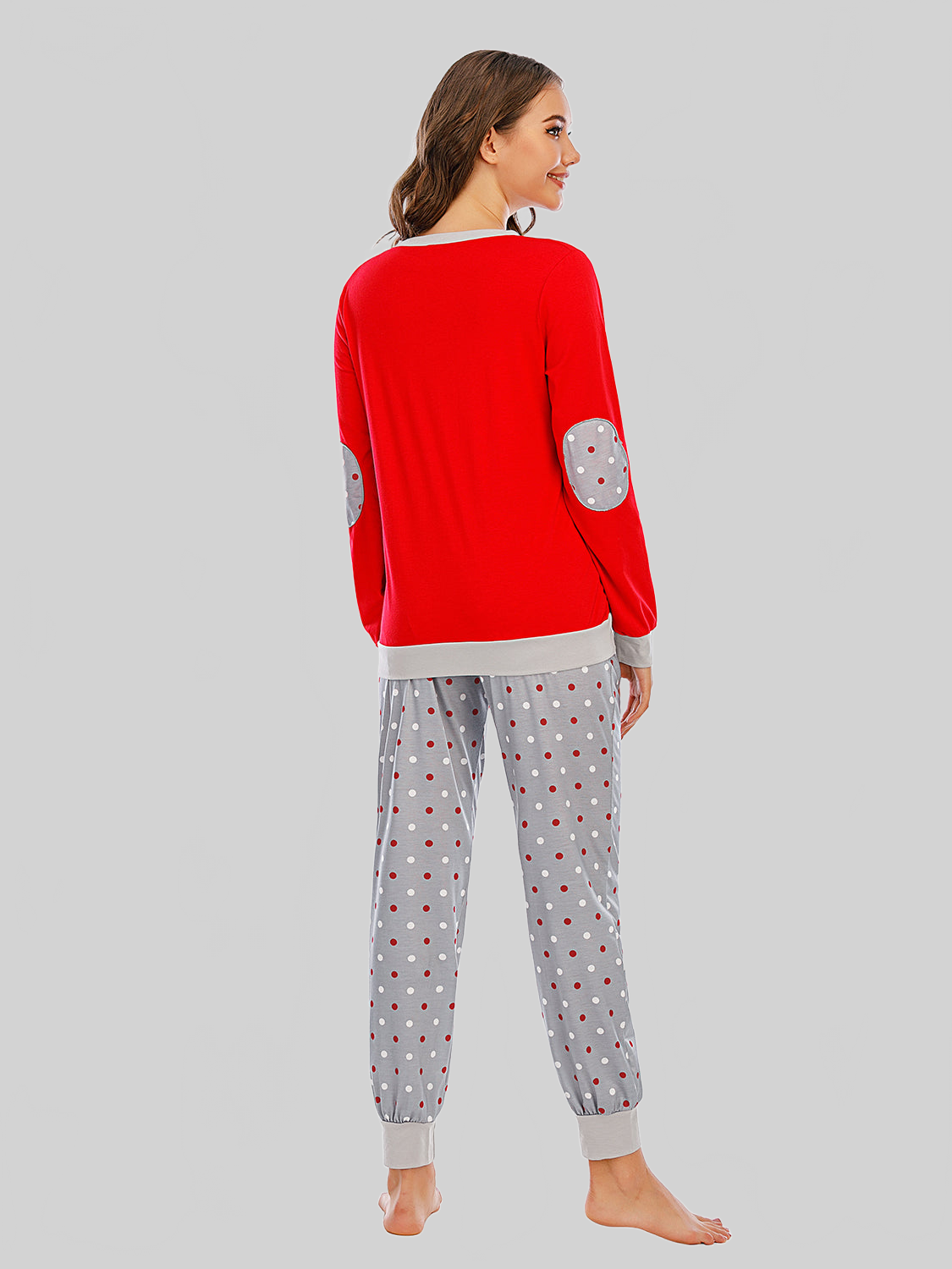 Long Sleeve Top and Polka Dot Pants Set Trendsi