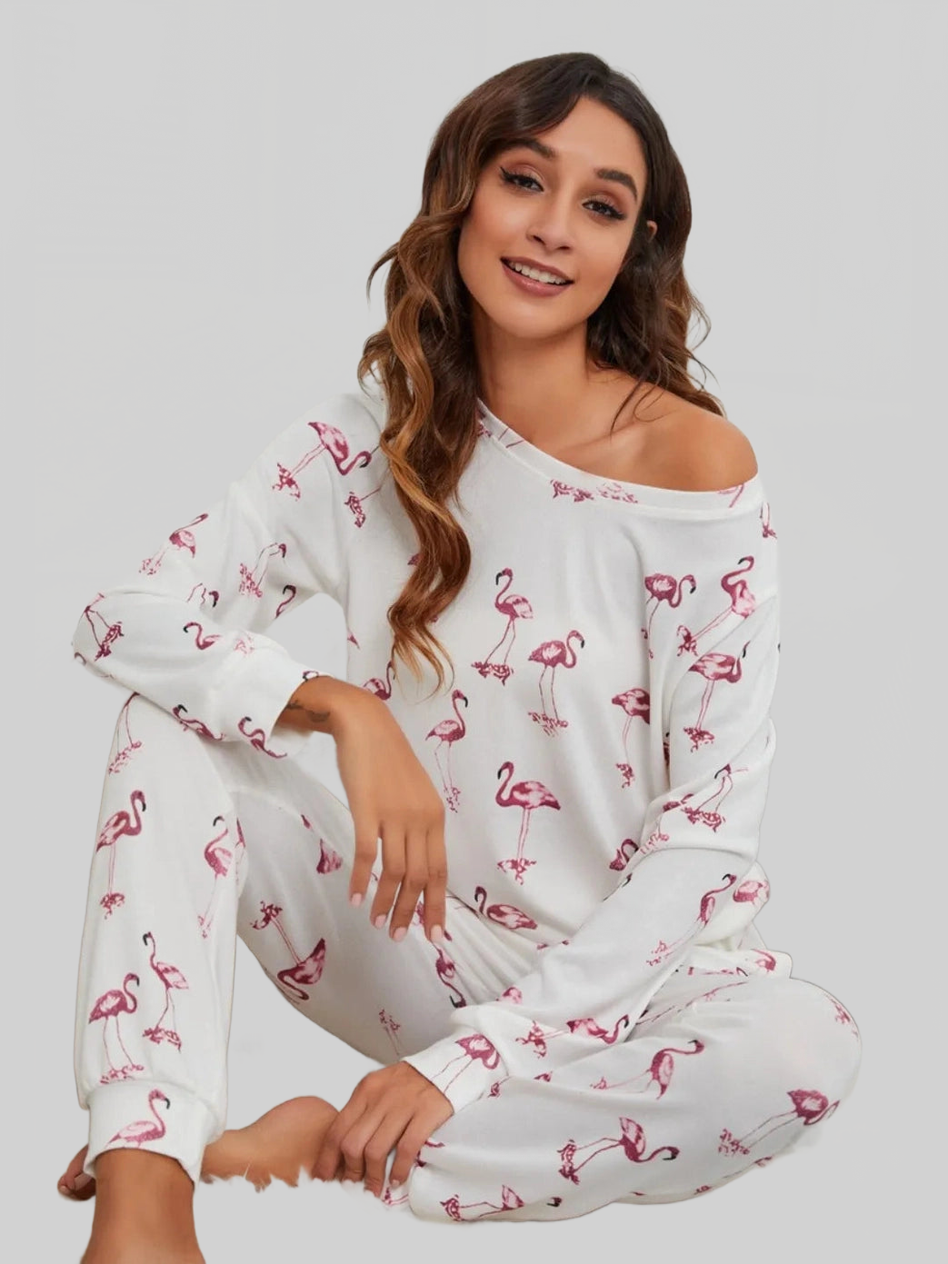 Flamingo Long Sleeve Top and Pants Lounge Set nicholesgifts