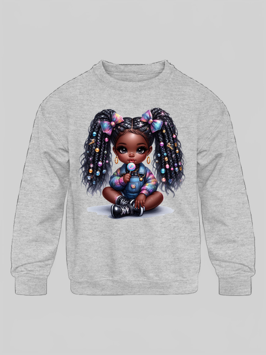 African American Toddler Girls Cute Bows Long Sleeve Crewneck Sweatshirt nicholesgifts