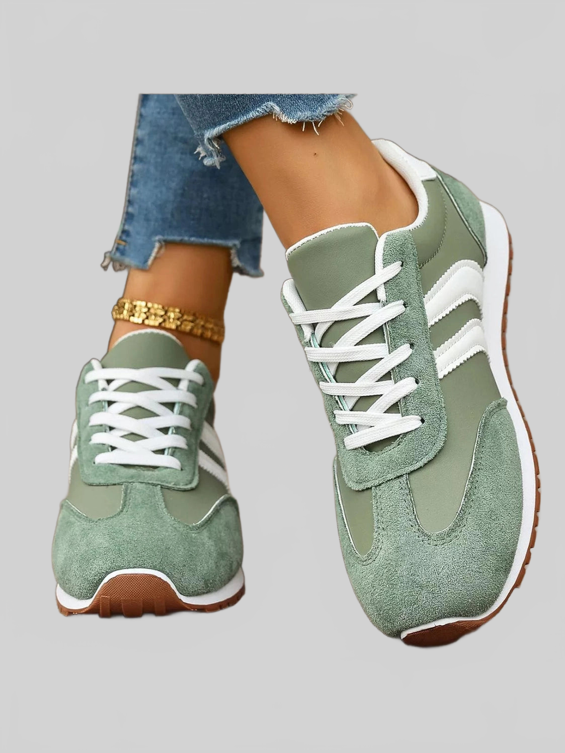 Striped Lace-Up Casual Sneakers nicholesgifts