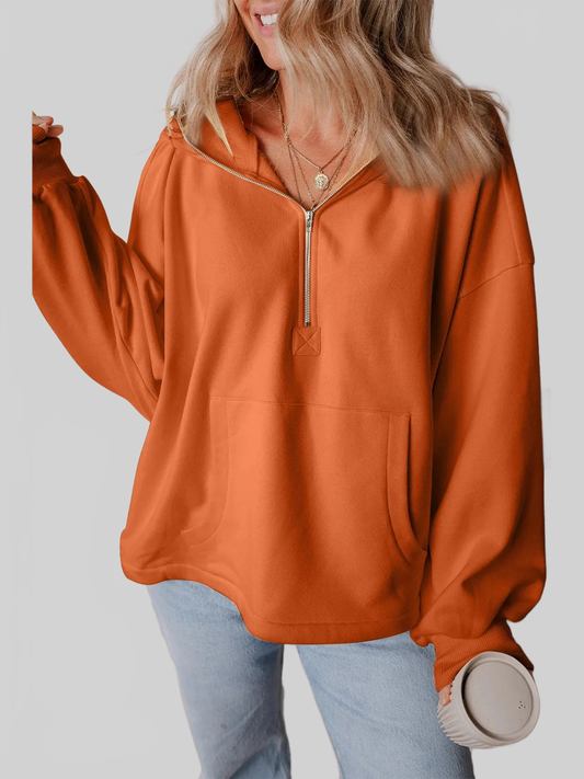 Pocketed Half Zip Dropped Shoulder Hoodie NicholesGifts