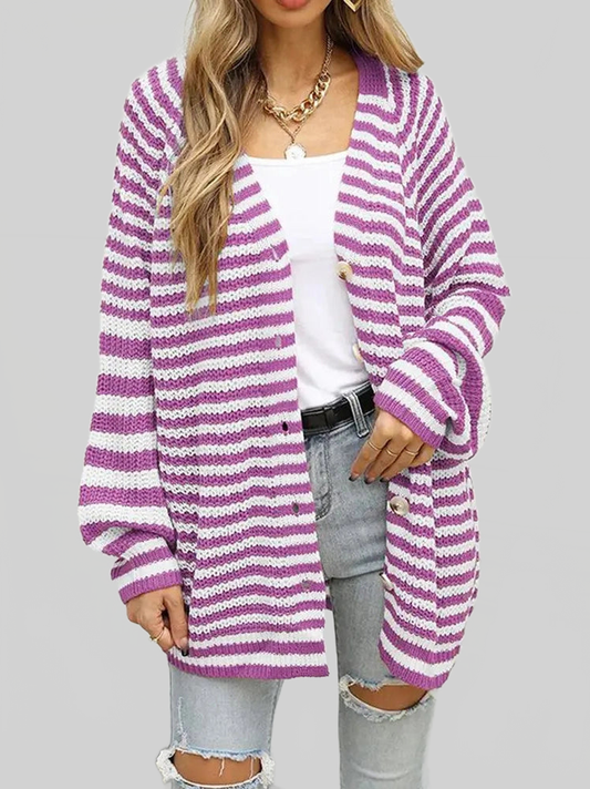 Striped Button Down Long Sleeve Cardigan nicholesgifts