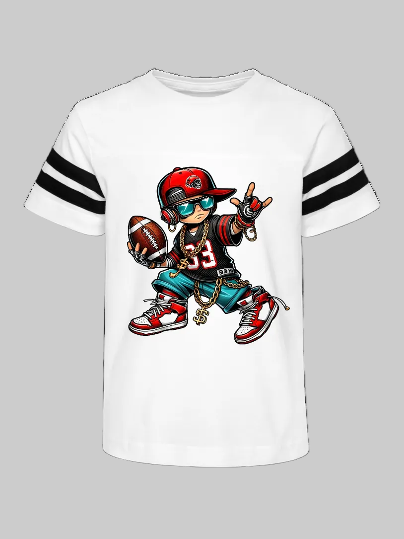 Boys Red Hat and Football Short Sleeve White Football Tee Shirt nicholesgifts