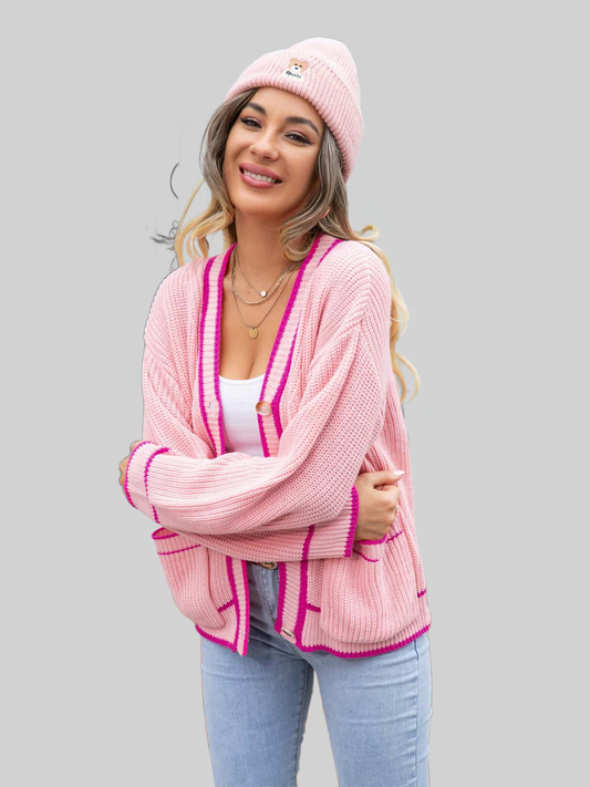 Angel Wings Waffle Knit V-Neck Cardigan with Pocket nicholesgifts