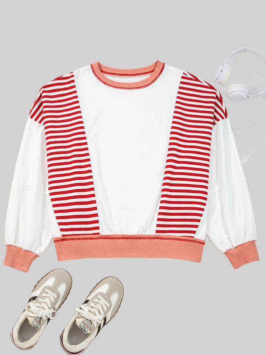 Stripe Color Block Contrast Stitching Oversize Sweatshirt nicholesgifts