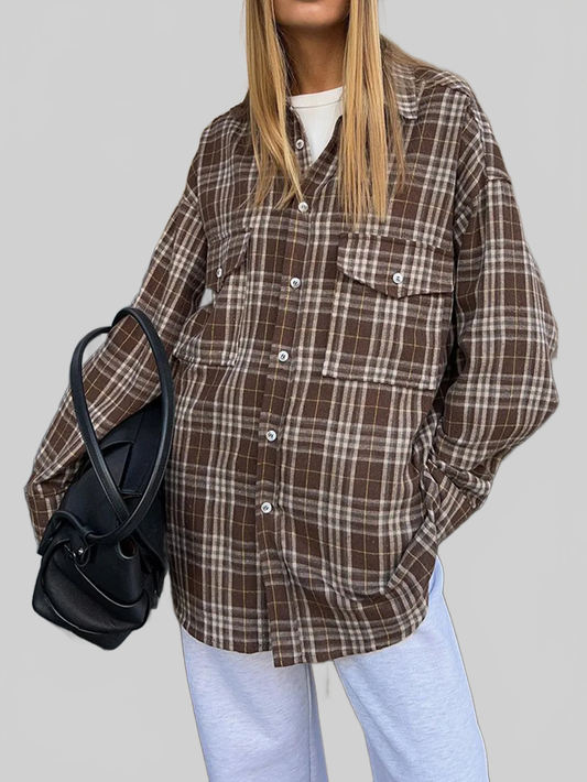 Pocketed Plaid Button Up Shacket nicholesgifts