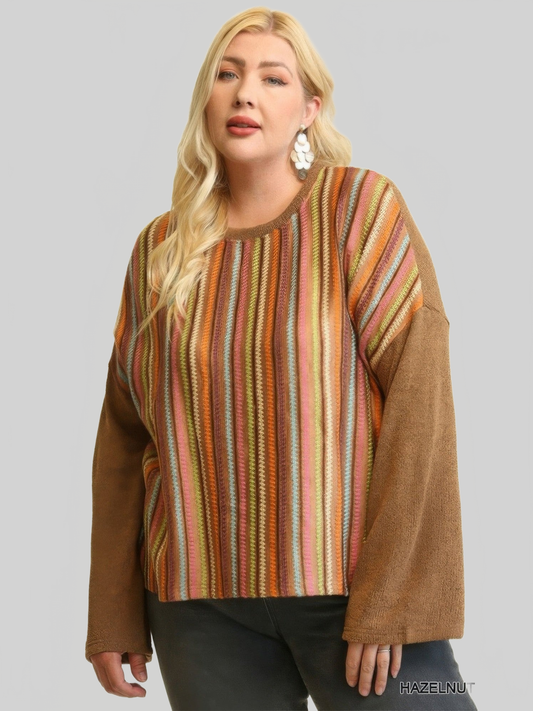 Plus Size Women Novelty Knit And Solid Knit Mixed Loose Top nicholesgifts