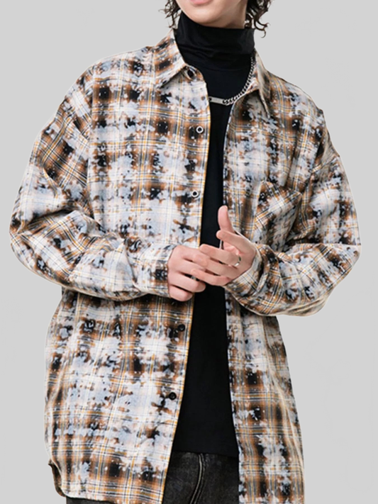 Men's Plus Size Plaid Button Up Long Sleeve Shirt nicholesgifts