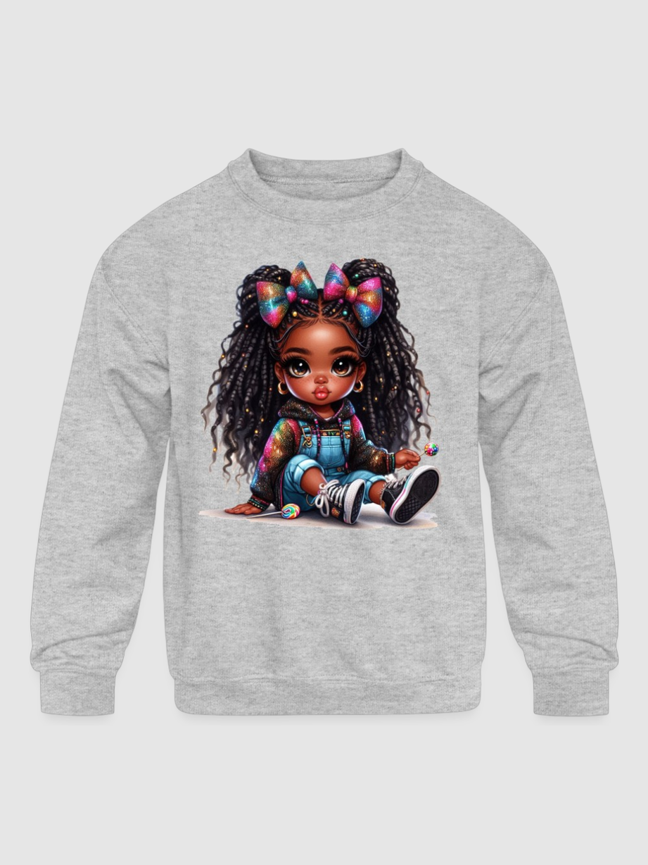 African American Toddler Girls Braids and Bows Long Sleeve Crewneck Sweatshirt NicholesGifts