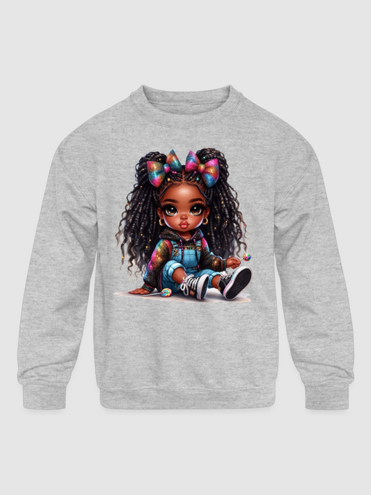African American Toddler Girls Braids and Bows Long Sleeve Crewneck Sweatshirt NicholesGifts