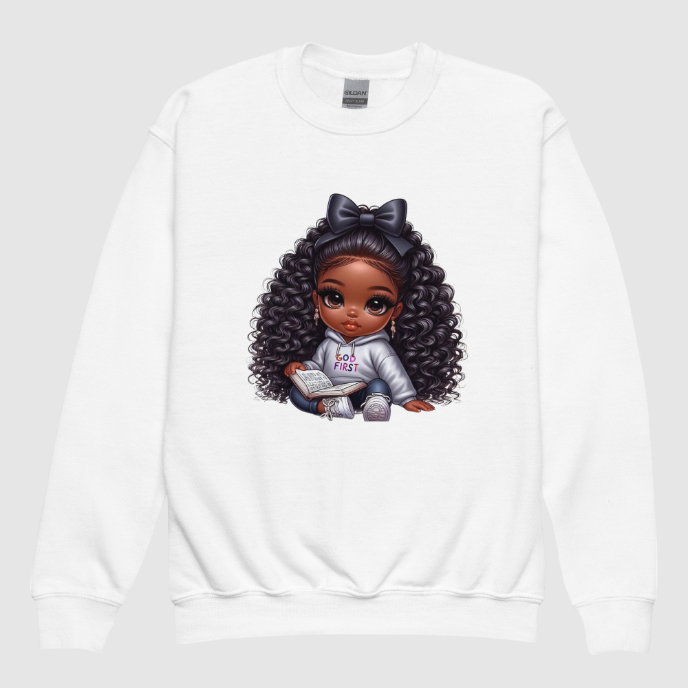 African American Toddler Girls God First Long Sleeve Crewneck Sweatshirt NicholesGifts