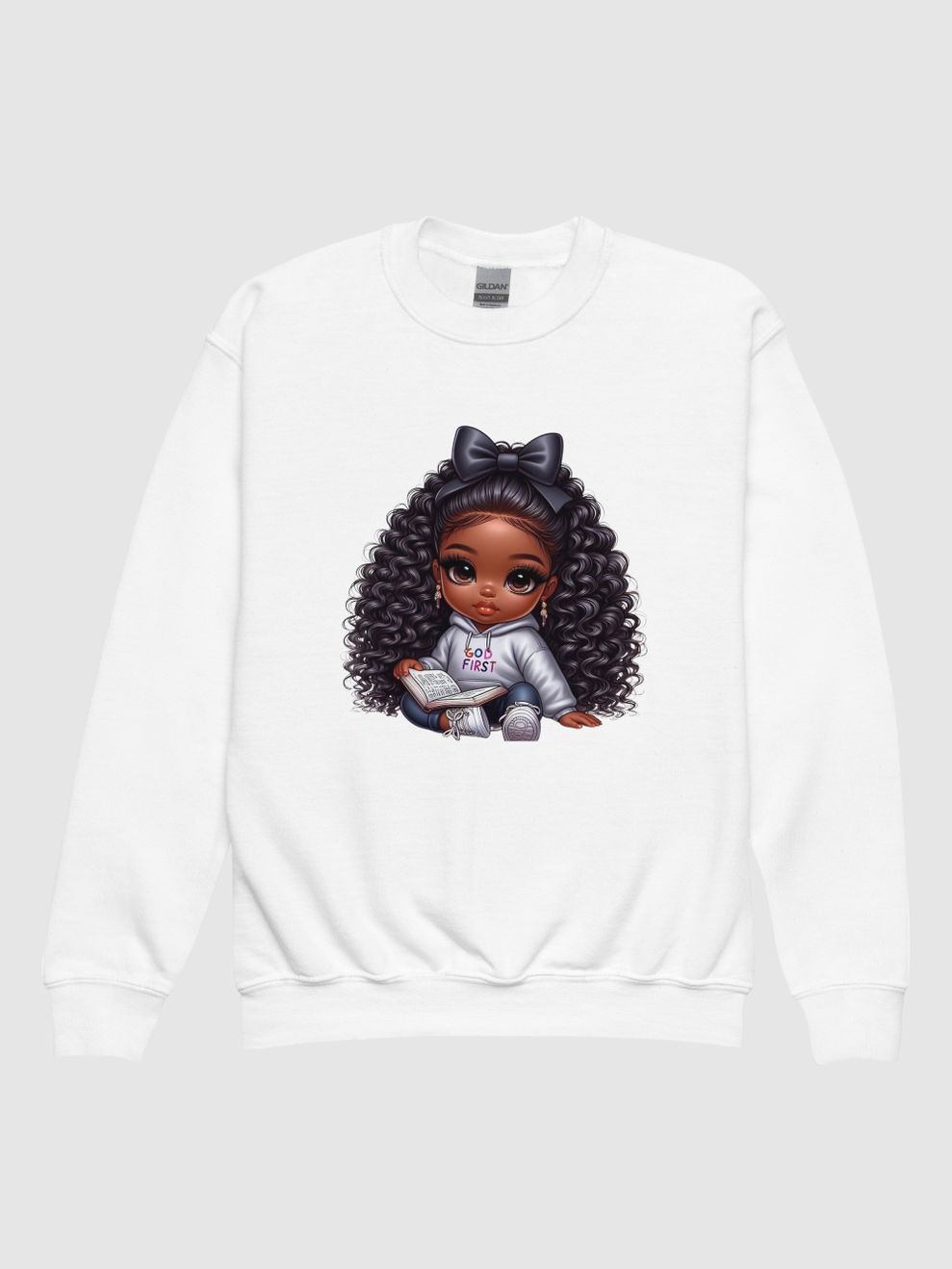 African American Toddler Girls God First Long Sleeve Crewneck Sweatshirt NicholesGifts