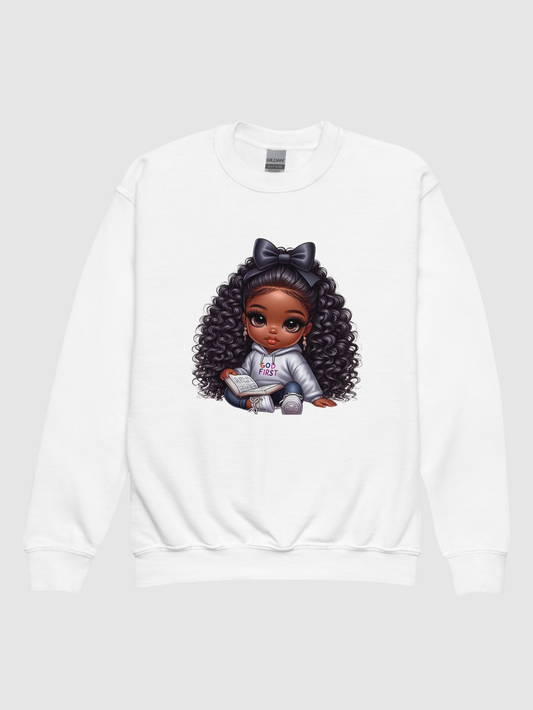 African American Toddler Girls God First Long Sleeve Crewneck Sweatshirt NicholesGifts