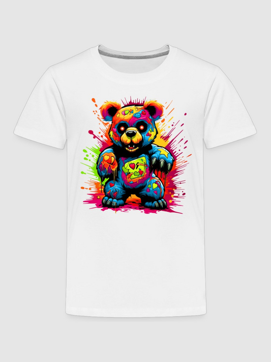Toddler Boys Multicolored Color Splash Teddy Bear Crewneck Short Sleeve T-Shirt nicholesgifts