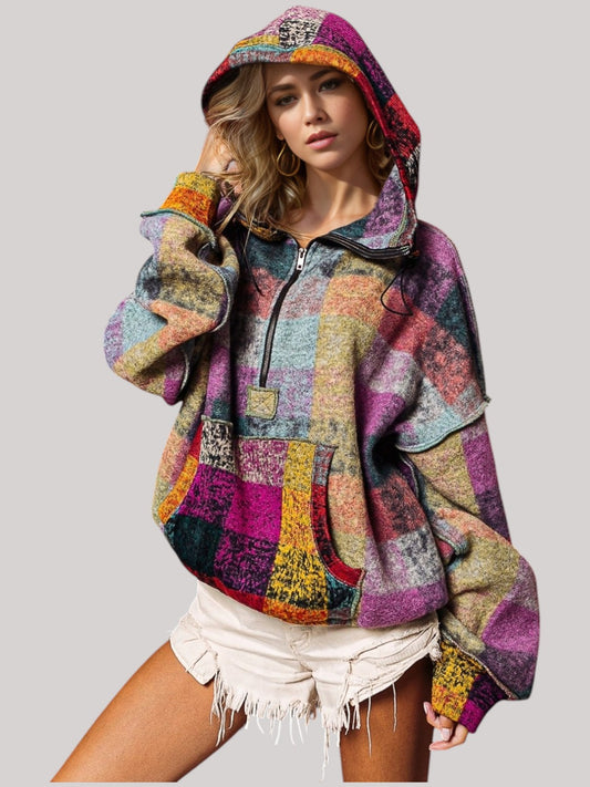 Women Double Take Full Size Half Zip Exposed Seam Hoodie NicholesGifts