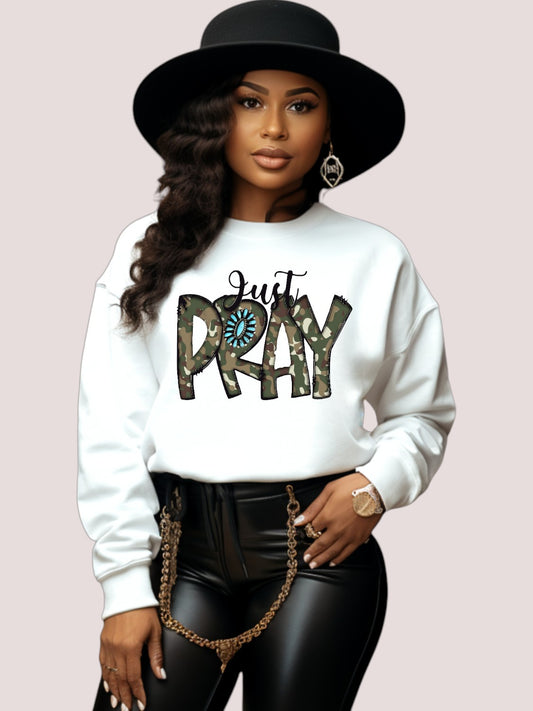 Women Just Pray Crewneck Religious Sweatshirt NicholesGifts